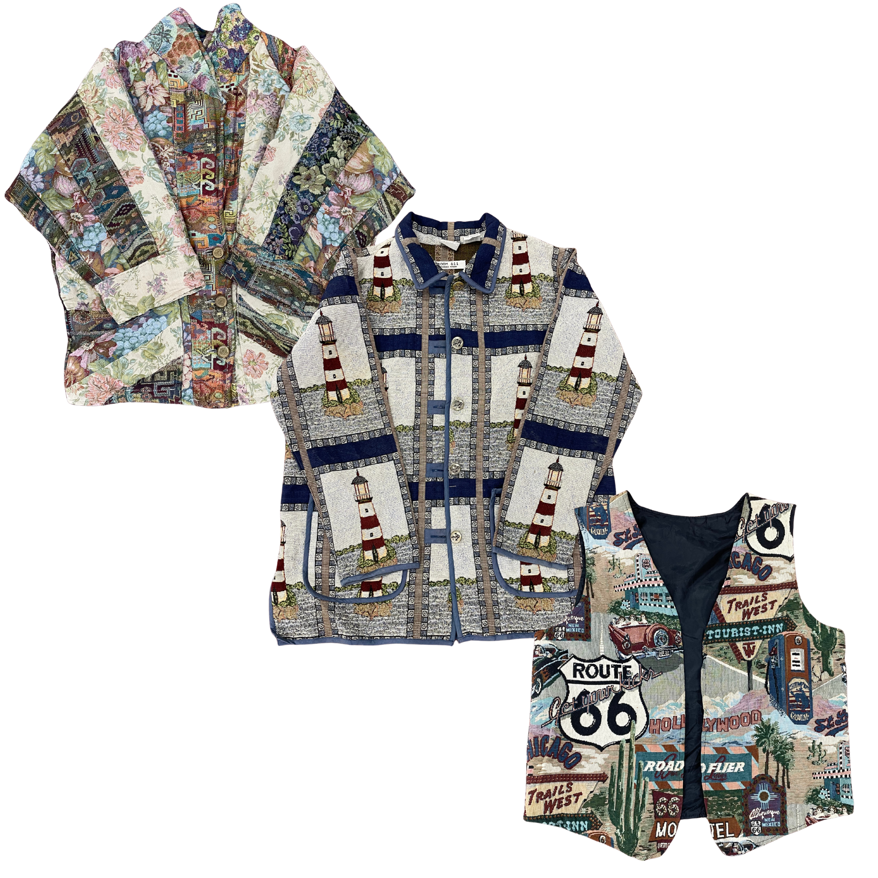 Collection of VINTAGE STATEMENT PIECE JACKETS in a gallery layout